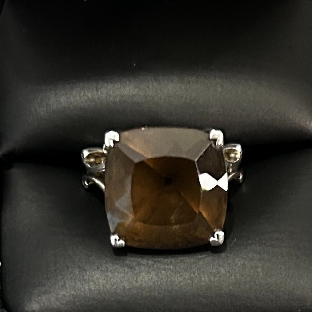 Sterling Silver Multi Prong Smoky Quartz Ring Size 6